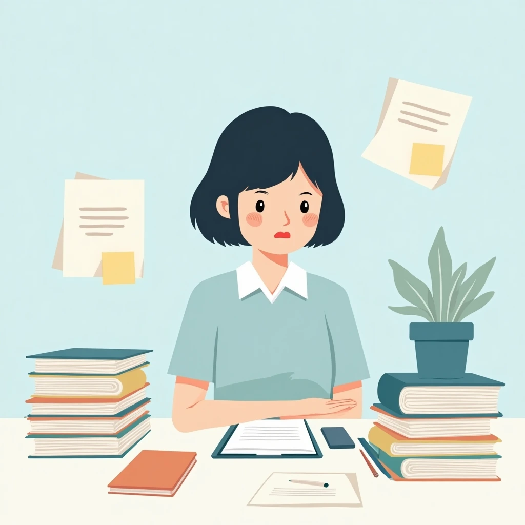 業務が未整理でデスクが散らかっているイラスト
